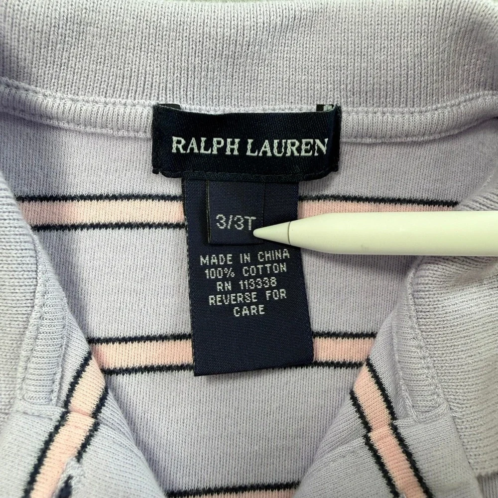 Ralph Lauren Polo Dress Girls 3T Purple Striped Long Sleeve Mini Pony